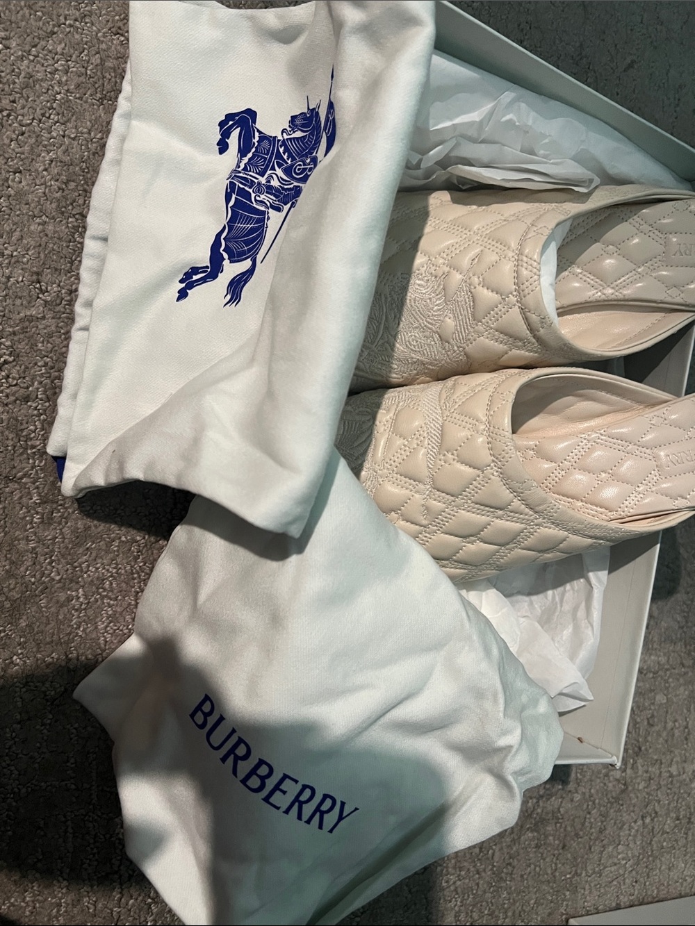 Burberry Quilted Cream Leather Slip-Ons